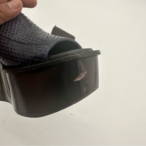 Michael Kors Collection $475 Jane Blue Leather Platform Wedge Shoes - Picture 8 of 14